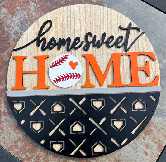Home Sweet Home Baseball themed 12" sign, Orioles themed colors